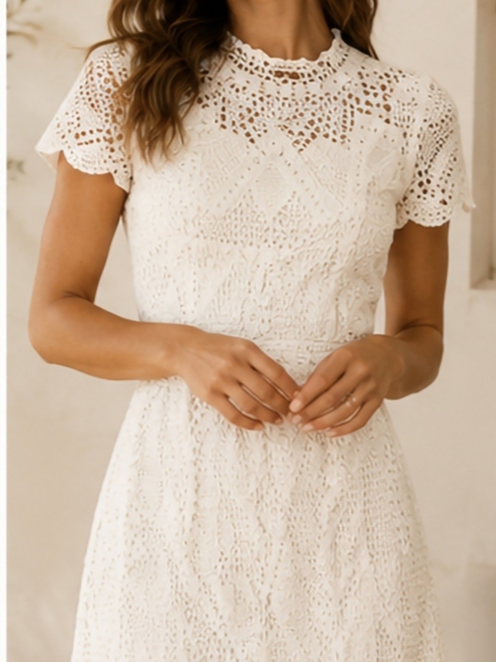 Ralph Lauren White Crochet Short Sleeve Mini Dress